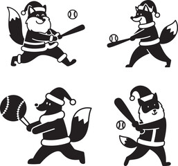 Santa Close Fox Baseball Player, A Collection of Christmas Sports Vector Illustrations