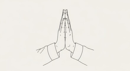 Fototapeta premium Line drawing of hands in prayer or greeting gesture