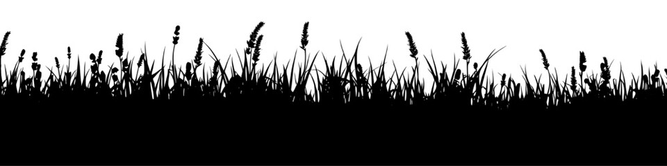 a minimalist illustration of autumn meadow in black and white silhouette.