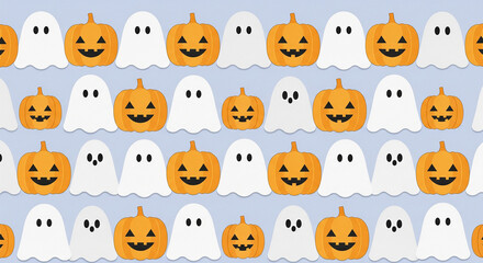 Obraz premium Smiling pumpkin and ghost Halloween pattern