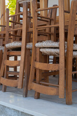 Detailed view of chair joints, Scene depicting rustic furniture and workshop environment, Close...