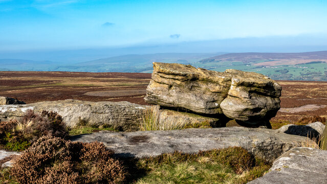 Rolling Hills and Boulders on Ilkley Moor, England

