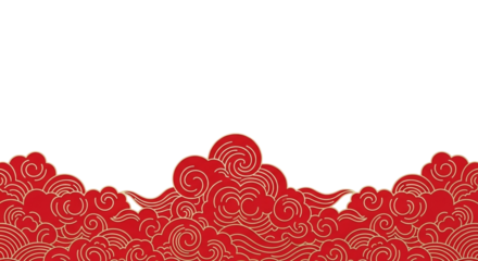 Elegant red and gold cloud pattern isolated on transparent background, a symbol of prosperity and good fortune in asian cultures