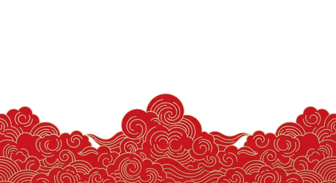 Elegant red and gold cloud pattern isolated on transparent background, a symbol of prosperity and good fortune in asian cultures - Powered by Adobe