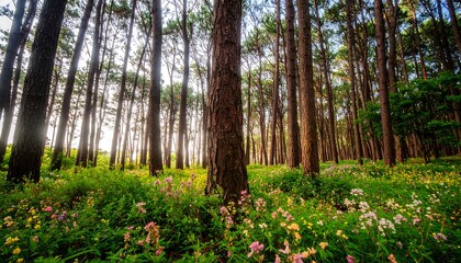 Lush forest floor in springtime