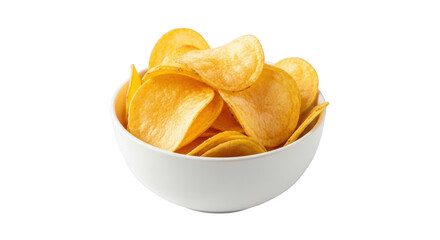 Crispy potato chips in a bowl isolated on transparent background