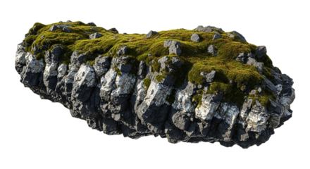 Mossy rock isolated on transparent background, showcasing the intricate texture and natural beauty of the moss and stone