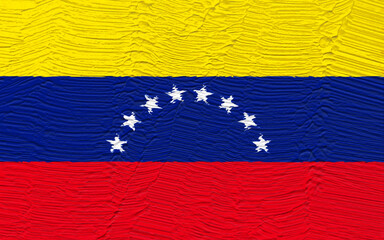 A textured and painterly rendering of the Venezuelan flag showcases bold strokes in yellow, blue, and red, the arc of white stars adding a touch of hope, evoking a sense of national