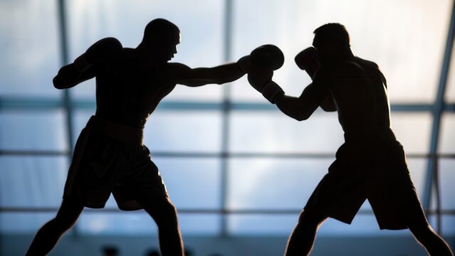 Dynamic boxing sport competition featuring athletes training and fighting with strength, stamina, and focus in a professional gym environment