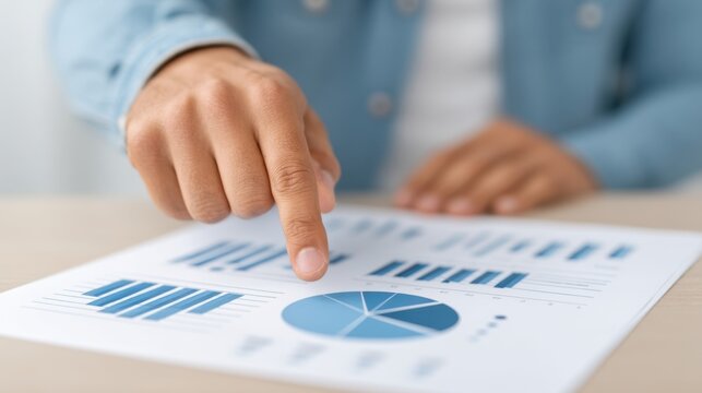 Analyst Examines Charts While Pointing at Customer Segmentation Data on Paper Document in Professional Office Setting