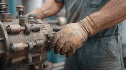 Technician Performing Maintenance on Heavy Machinery with Focus on Tools and Hands in Industrial Setting
