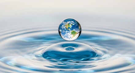 Stunning Earth reflection in a water drop promoting global conservation and ecological balance, ideal for environmental campaigns or sustainable business concepts