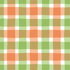 Check seamless pattern. Watercolor plaid texture, vector checkered green spring print