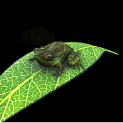Vibrant green frog resting peacefully on a bright leaf, a beautiful moment in nature, perfect for educational materials and nature documentaries today