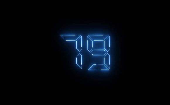 Illuminated digital display showing number seventy nine in a dark background with blue light