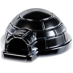 A shiny, black, metallic igloo model isolated against a white background.