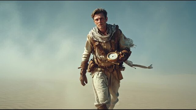 Hero Trudging Through Desert With Broken Compass
