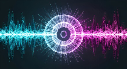 Vibrant Sound Waveforms and Abstract Circular Energy Core