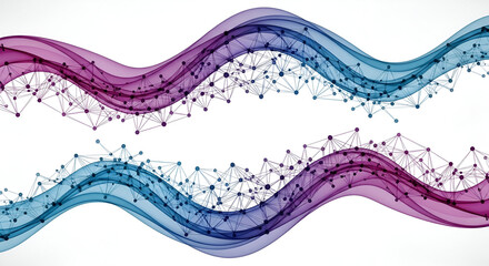 Wavy Lines with Network Nodes on White Background connections