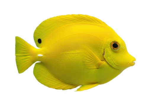 Isolated Yellow Tang with round body shape, exotic marine saltwater aquarium fish species