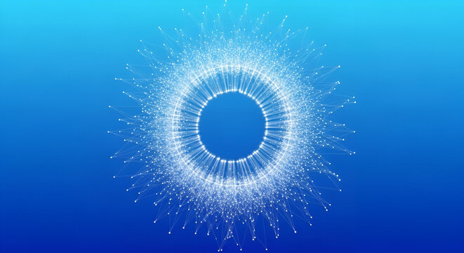 Luminous White Abstract Geometric Sphere on Blue Gradient - Powered by Adobe