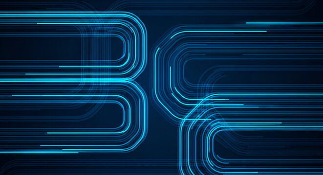 Neon Blue Digital Lines Forming Abstract Shapes technology
