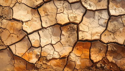 Dry cracked earth pattern highlighting drought conditions with text space for environmental awareness and messaging