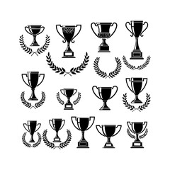 Trophy cup icon vector collection. Winning symbol set silhouette on a white background