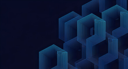 Stacked Blue Hexagonal Geometric Shapes on Dark Background
