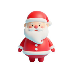 Minimalist, cheerful 3D cartoon Santa with a rounded body, red suit, and flowing white beard