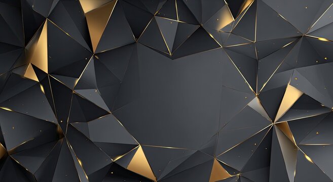 Geometric abstract of triangular shapes in dark gray and gold, creating a futuristic design