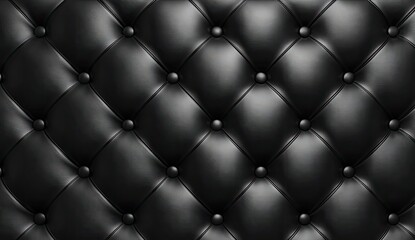 Close-up of black, padded leather with a tufted, diamond pattern and raised buttons