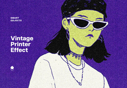 Vintage Printer Photo Effect Mockup