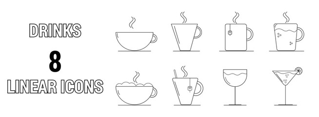 Drinks - linear icons with no fill. Icons in a simple style. Template
