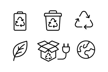Eco-friendly icon set featuring recycling symbols in minimalist line art style