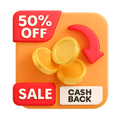 3D Red Arrows Circling Gold Coins for Cashback or 50% Off Sale Promotion Design