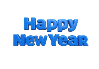 Isolated Happy New Year wish in blue letters with a 3D effect and realistic shadows
