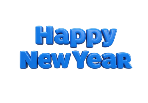 Isolated Happy New Year wish in blue letters with a 3D effect and realistic shadows