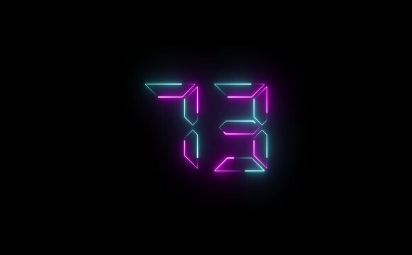 Illuminated number seventy three with neon glow effect on a black background in digital style