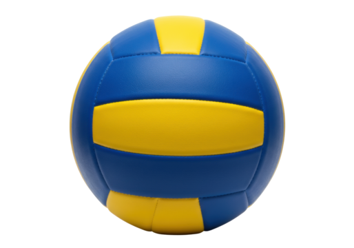 Isolated volleyball on white, blue and yellow sport ball, professional competition equipment