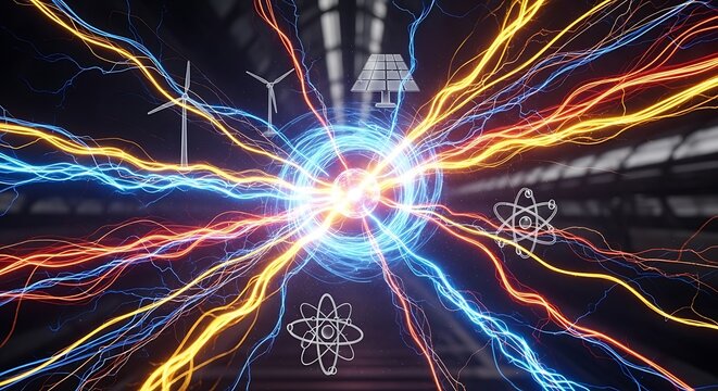 Abstract energy burst with sustainable power resources, energy fusion illustration