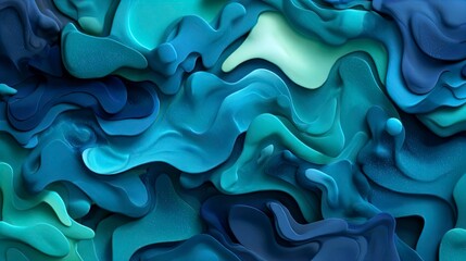 Obraz premium Dynamic Liquid Abstract Composition, Fluid Organic Shapes in Serene Blue and Teal Tones, Ideal for Modern Art Posters, Social Media Banners, and Digital Templates