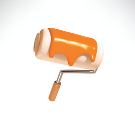 3D Paint Roller with Dripping Orange Paint Isolated on White Background vector icon illustration.