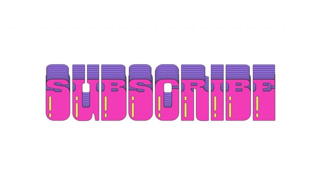 Animated cta button subscribe in dynamic vaporwave typography. Channel branding. Follow prompt. Viewer reminder. Smooth text animation with layered shadows sliding up down. Retro wave motion graphics
