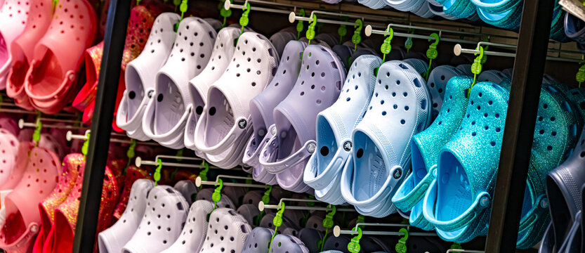 Crocs shoes displayed in a store in Pkuket, Thailand