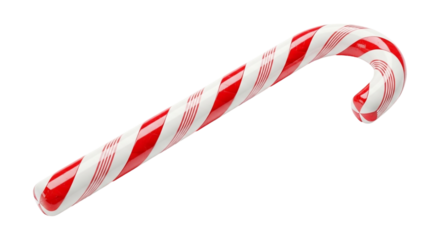 A delightful red and white striped candy cane isolated on transparent background, a classic symbol of holiday cheer and sweet indulgence