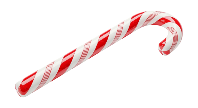 A delightful red and white striped candy cane isolated on transparent background, a classic symbol of holiday cheer and sweet indulgence