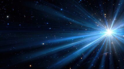 Bright blue starburst radiating light in a dark starry sky