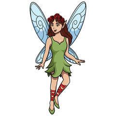 Cartoon Fairy with Floral Crown and Elegant Wings