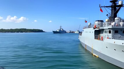 Navy ships in a calm bay